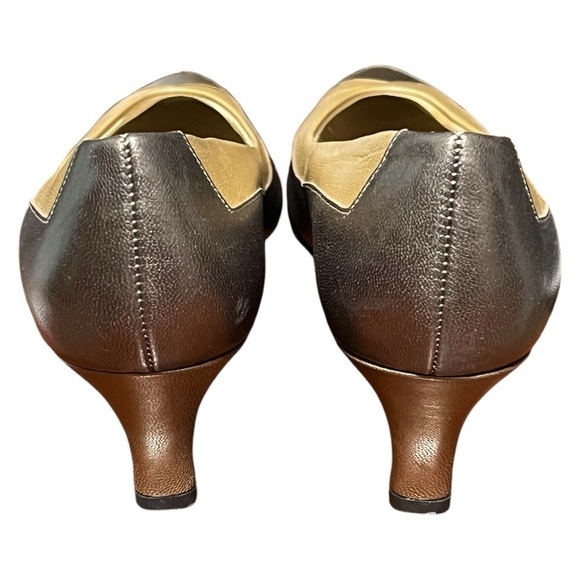 Elby Comfort Flex Vintage 80s Metallic leather kitten heel slip-on dress shoes